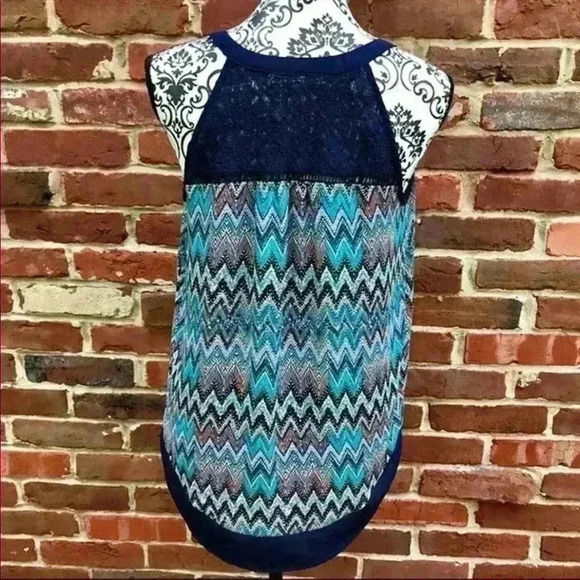 DANIEL RAINN Navy Sleeveless Lace Crocheted Halter Blouse W/ Tassels Size S - Picture 4 of 8